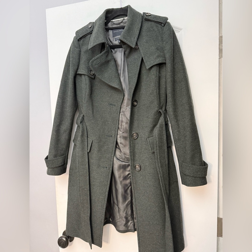 Banana Republic Dark Moss Green Wool Coat Italian Fabric